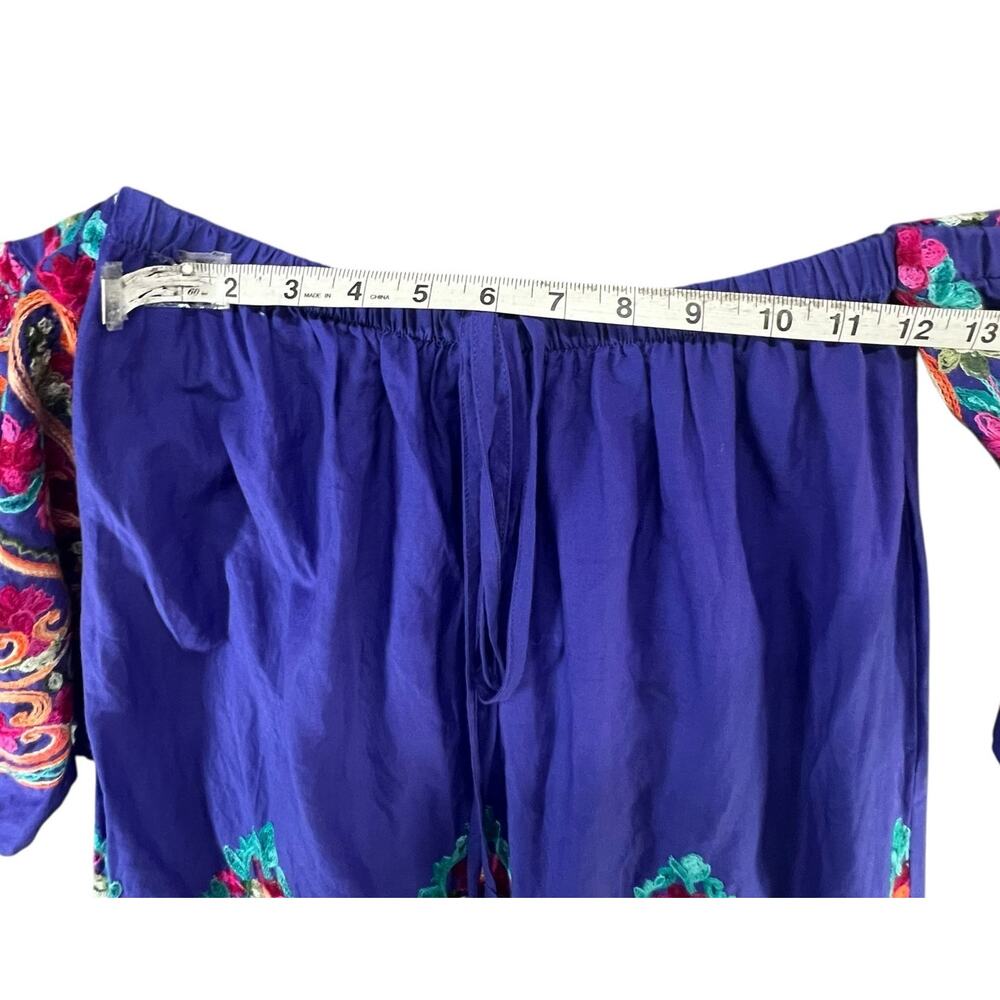 Hayden Off Shoulder Tunic Blouse‎ S Purple Embroidered Boho Peasant Top Festival - Picture 6 of 10